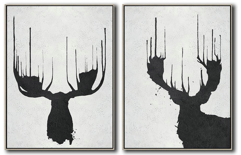 Handmade Large Contemporary Art,Set Of 2 Minimal Painting On Canvas - Oversized Wall Decor